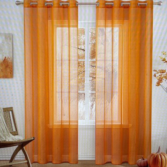 Sheer Voile Curtains Grommet 54"W x 108"L Pack of 2 Papaya Orange (3 Sets Avail) - Picture 1 of 5